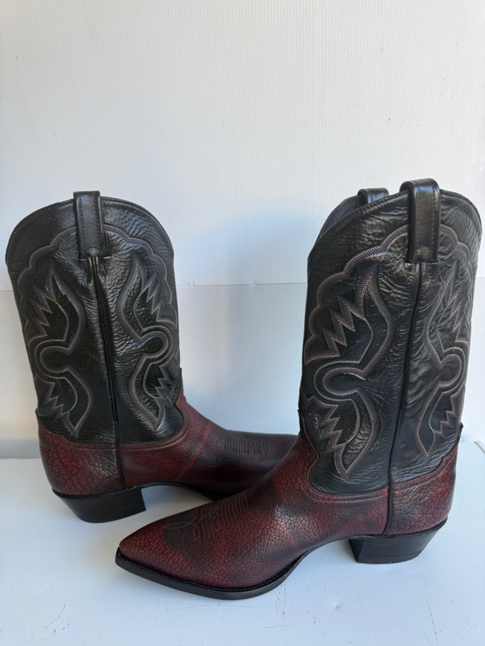TONY LAMA COWBOY WESTERN BOOTS SIZE 12 D BLACK CHERRY PERFECT CONDITION - Picture 6 of 11